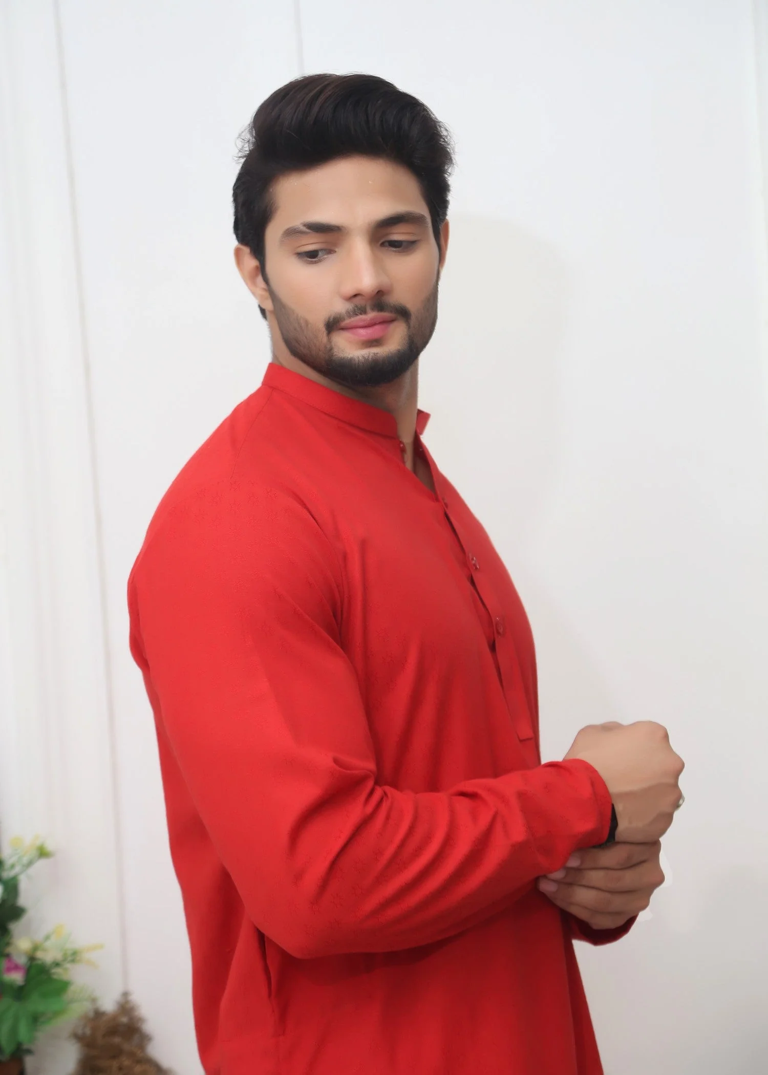 Red Self Design Kurta