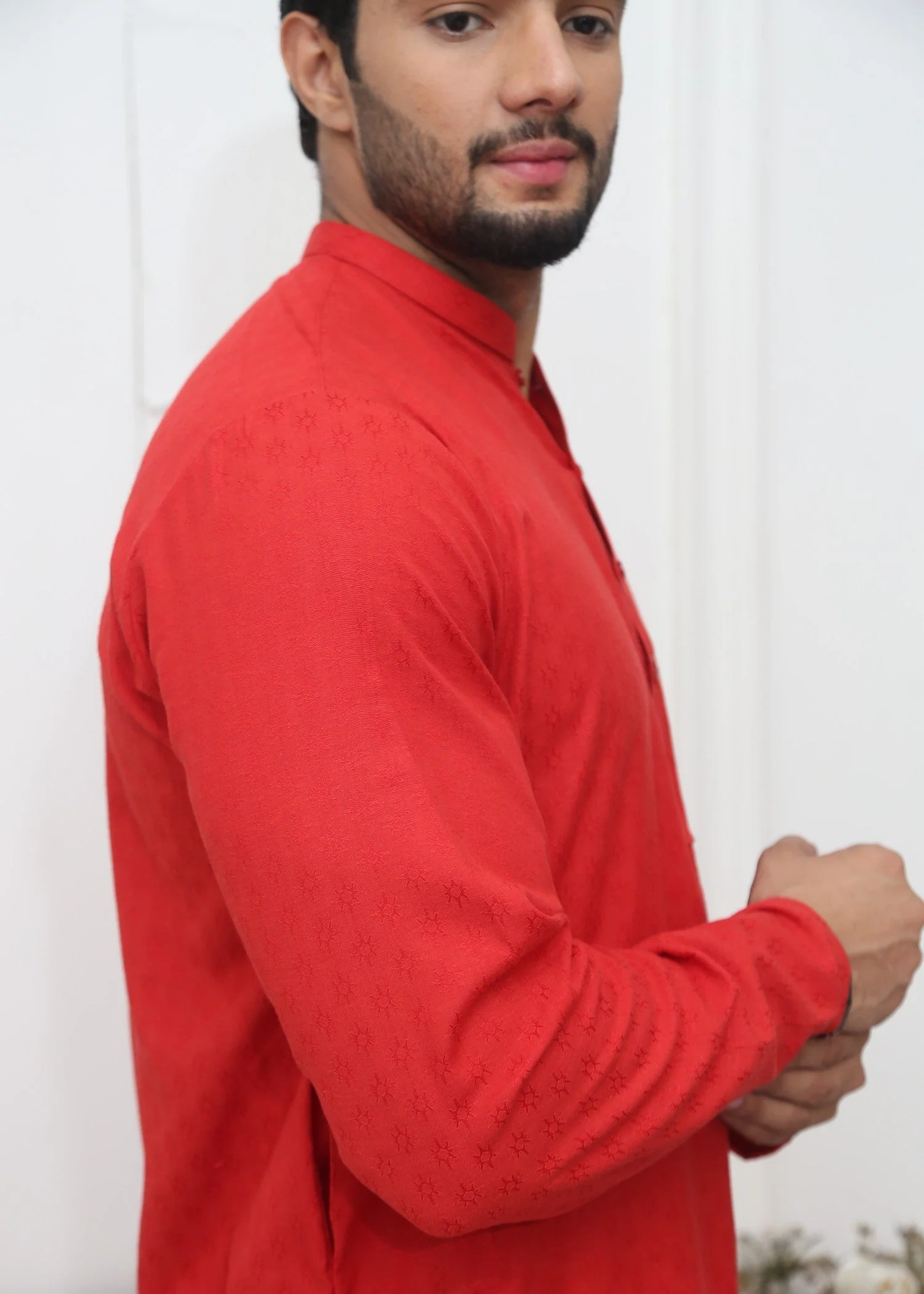 Red Self Design Kurta