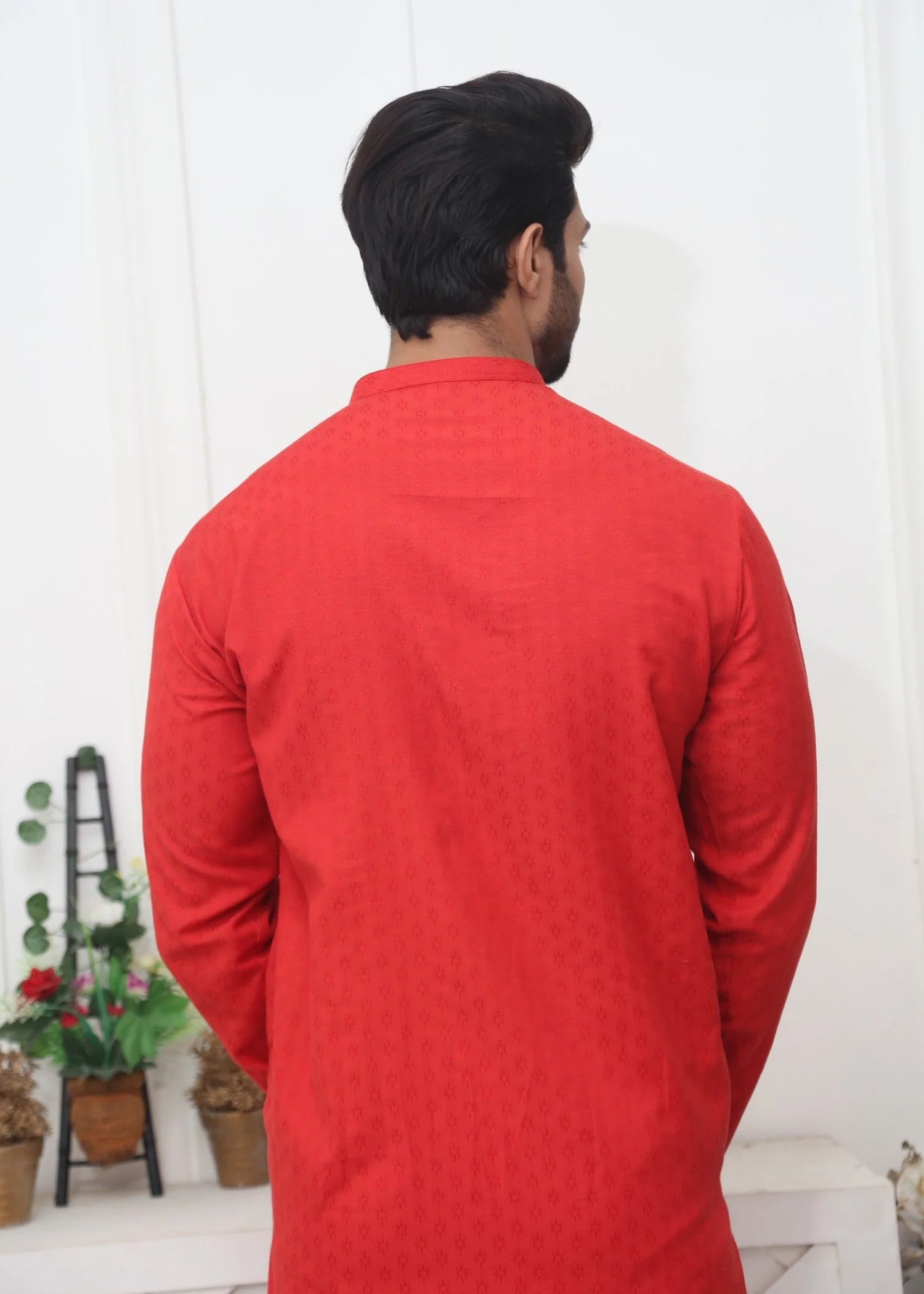 Red Self Design Kurta