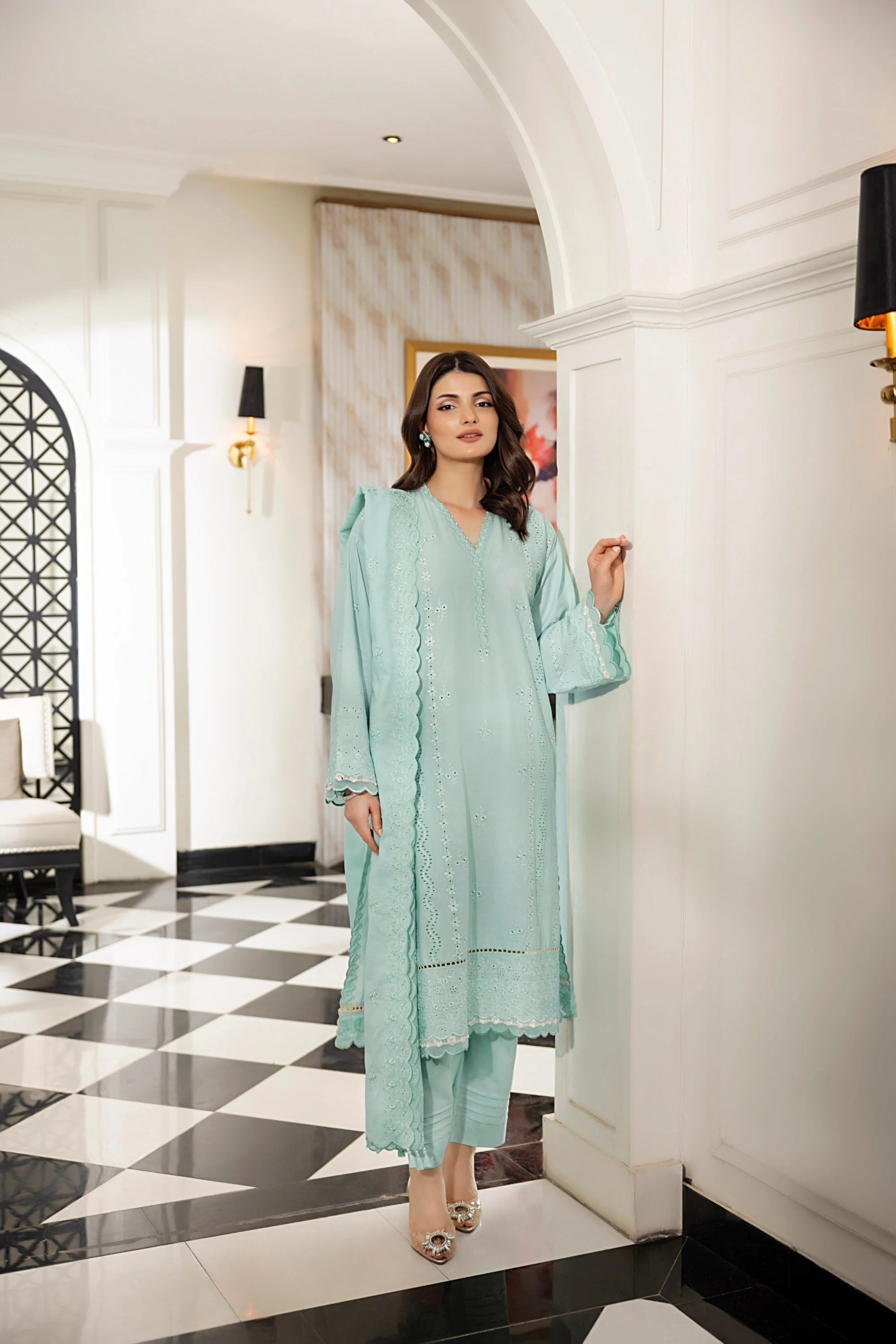03 Piece Stitched Embroidered With Embroidered Lawn Dupatta