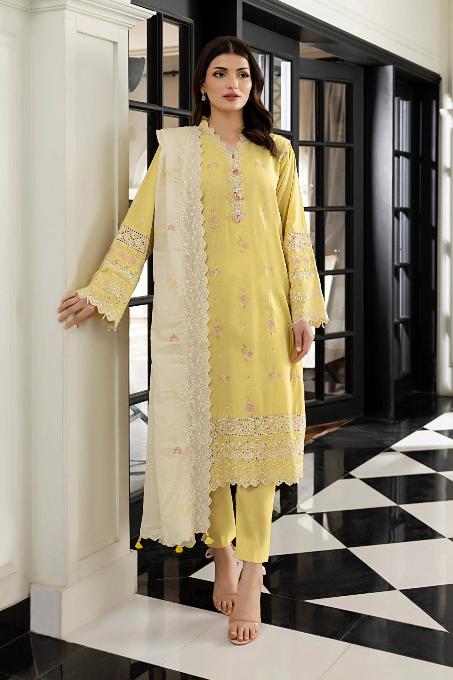 03 Piece Stitched Embroidered With Embroidered Lawn Dupatta
