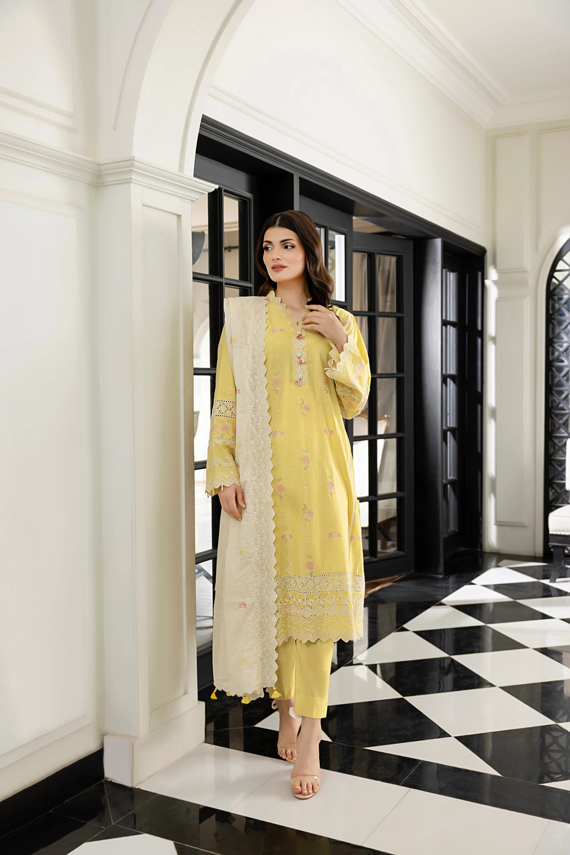 03 Piece Stitched Embroidered With Embroidered Lawn Dupatta