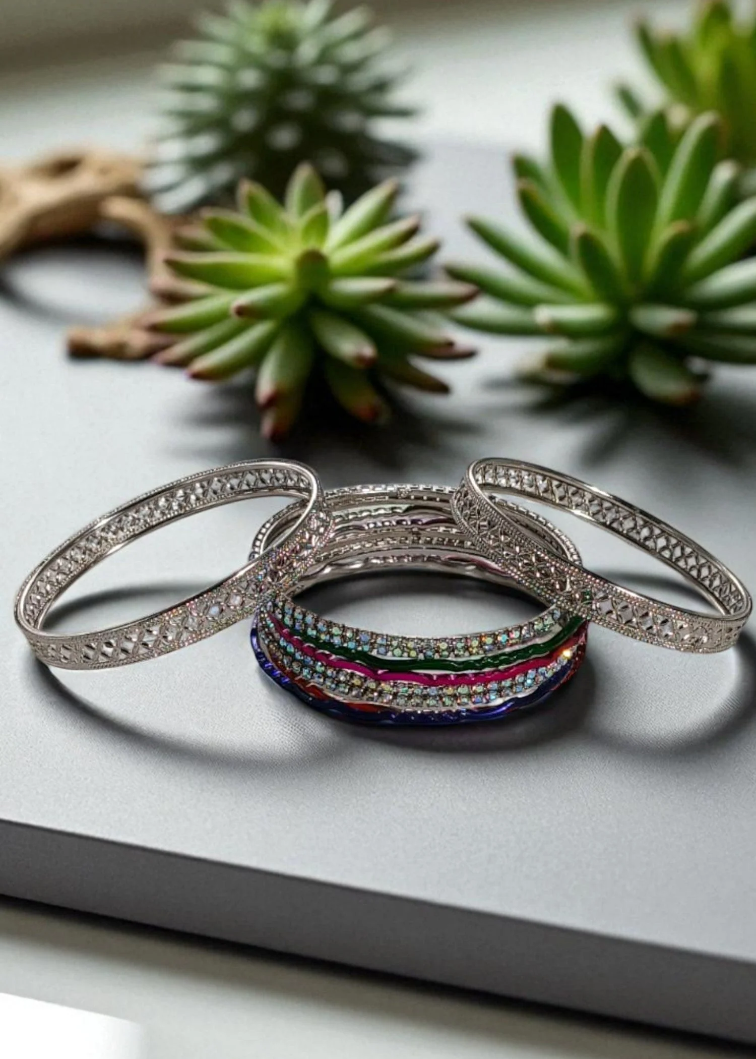 chic by gems | cross cut silver bangles