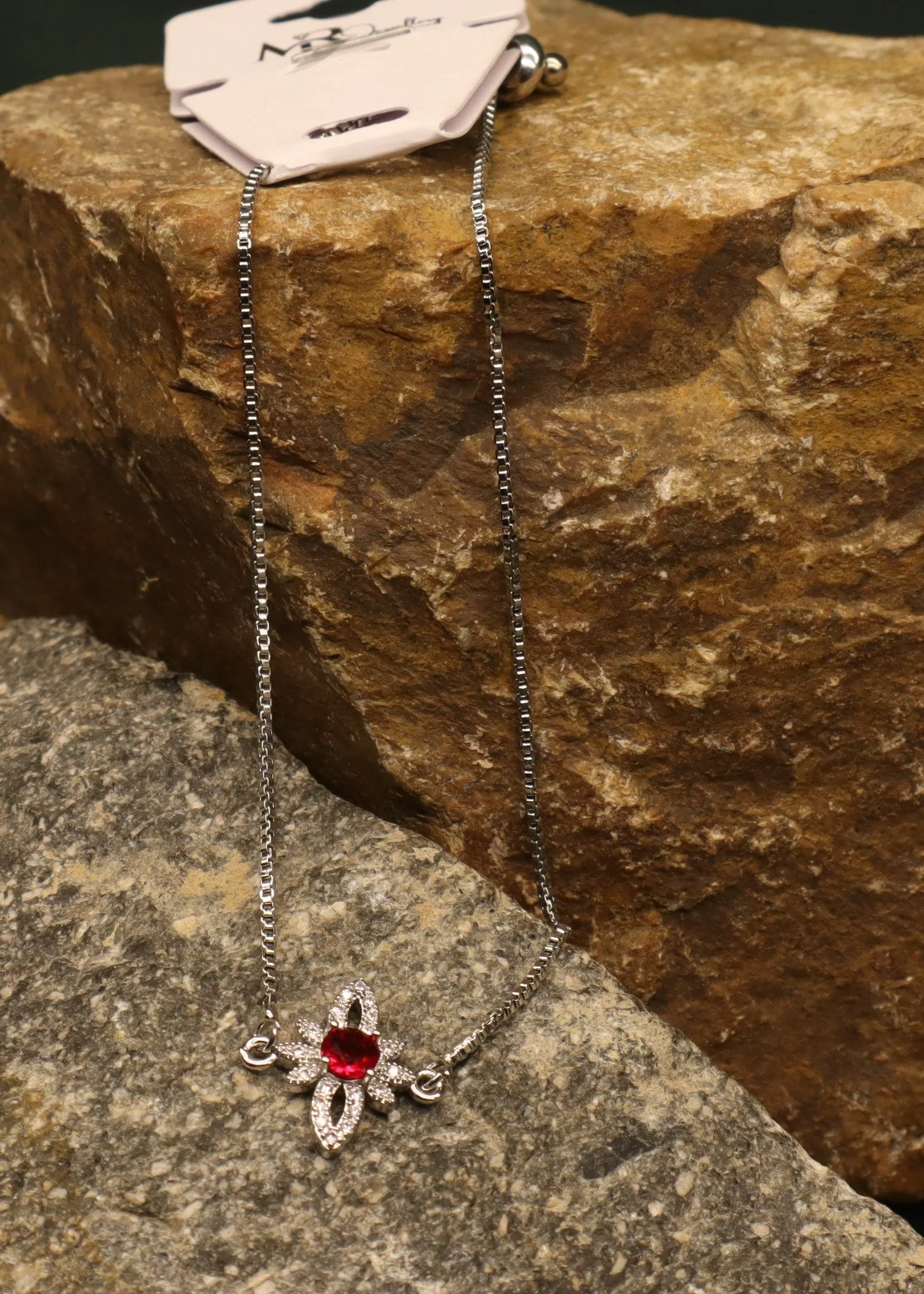 Mr.RJ | PA - red stone floral silver coated adjustable bracelets
