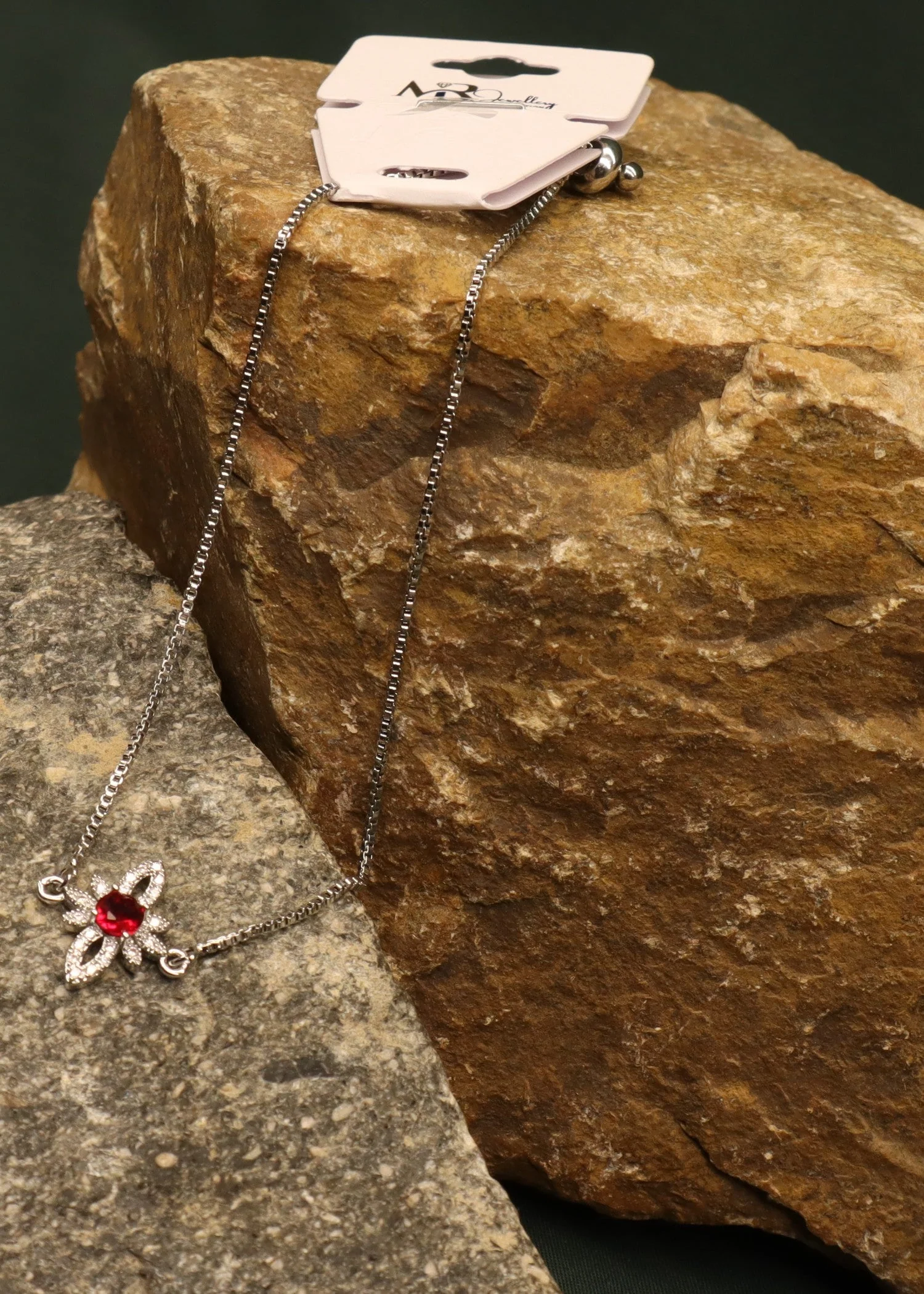 Mr.RJ | PA - red stone floral silver coated adjustable bracelets