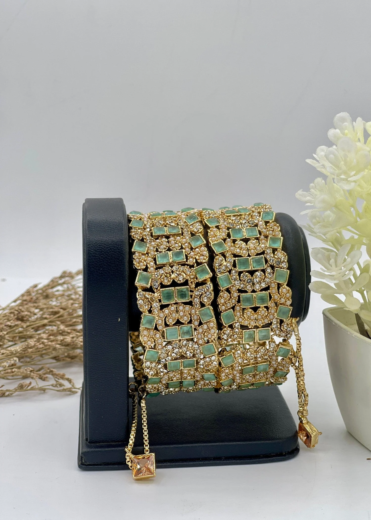 Imperial Garnet Bangles Openable - Mint Green | ZAROSH JEWEL