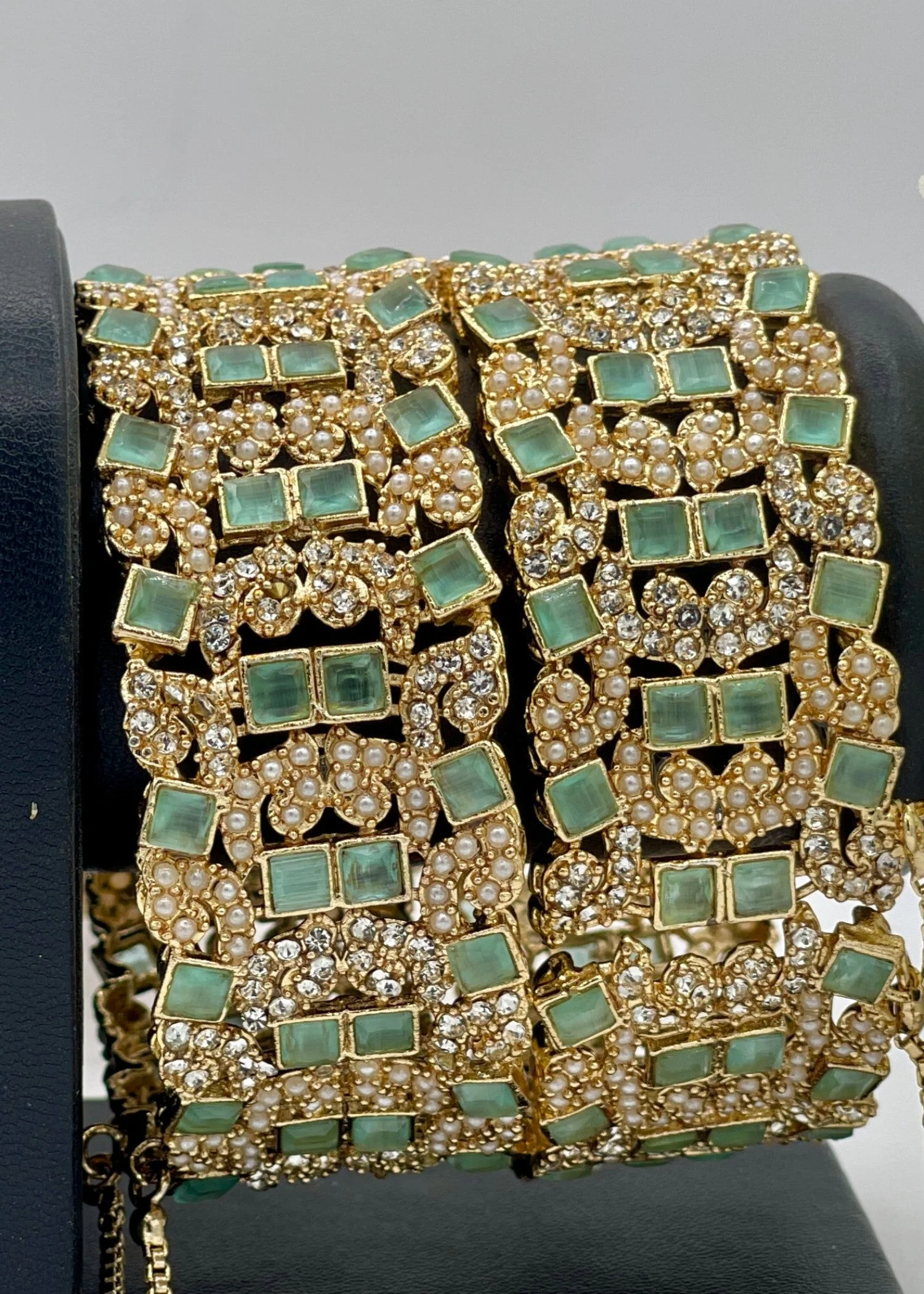 Imperial Garnet Bangles Openable - Mint Green | ZAROSH JEWEL