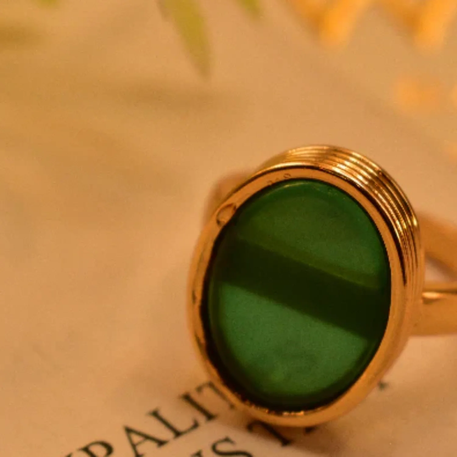 Beautiful Design Gold green Plated Real Stone Ring For Girls/Women