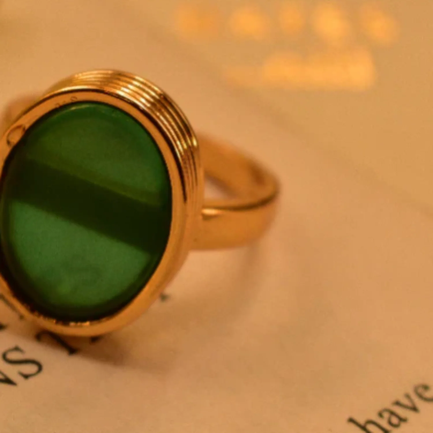 Beautiful Design Gold green Plated Real Stone Ring For Girls/Women