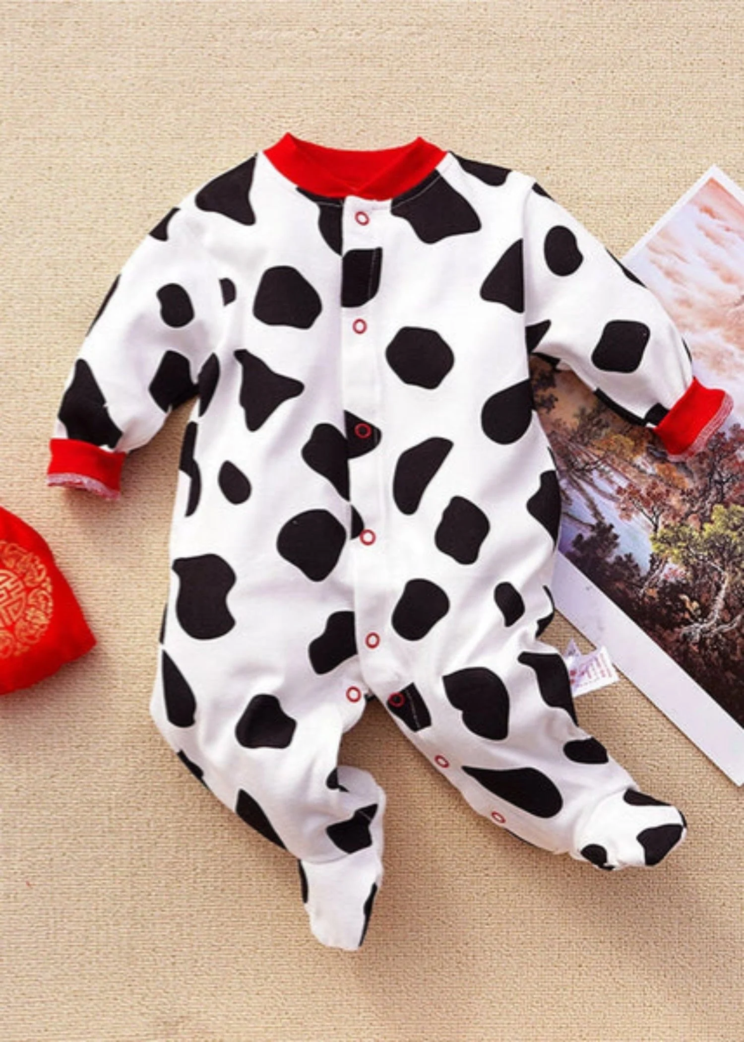 Cow Doted Pattern Full Sleeves Baby Romper - Girl newborn